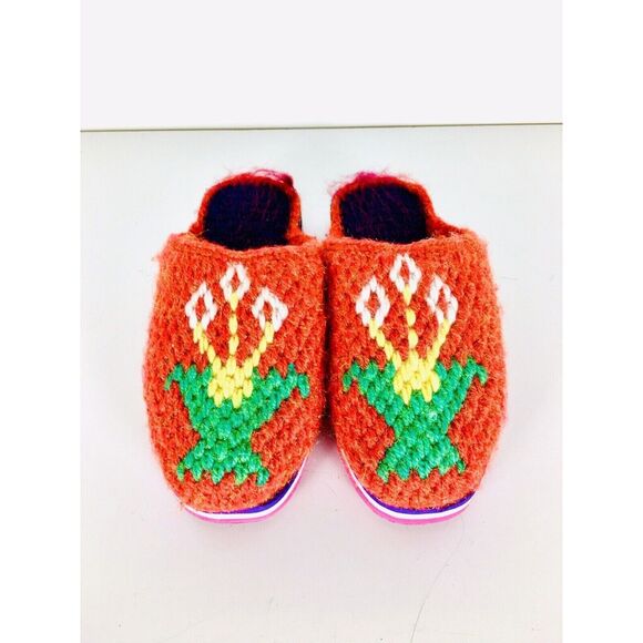 Red Knit Crochet Closed Toe Vintage Y2K 90s Platform Slippers Size 8 - Picture 8 of 11